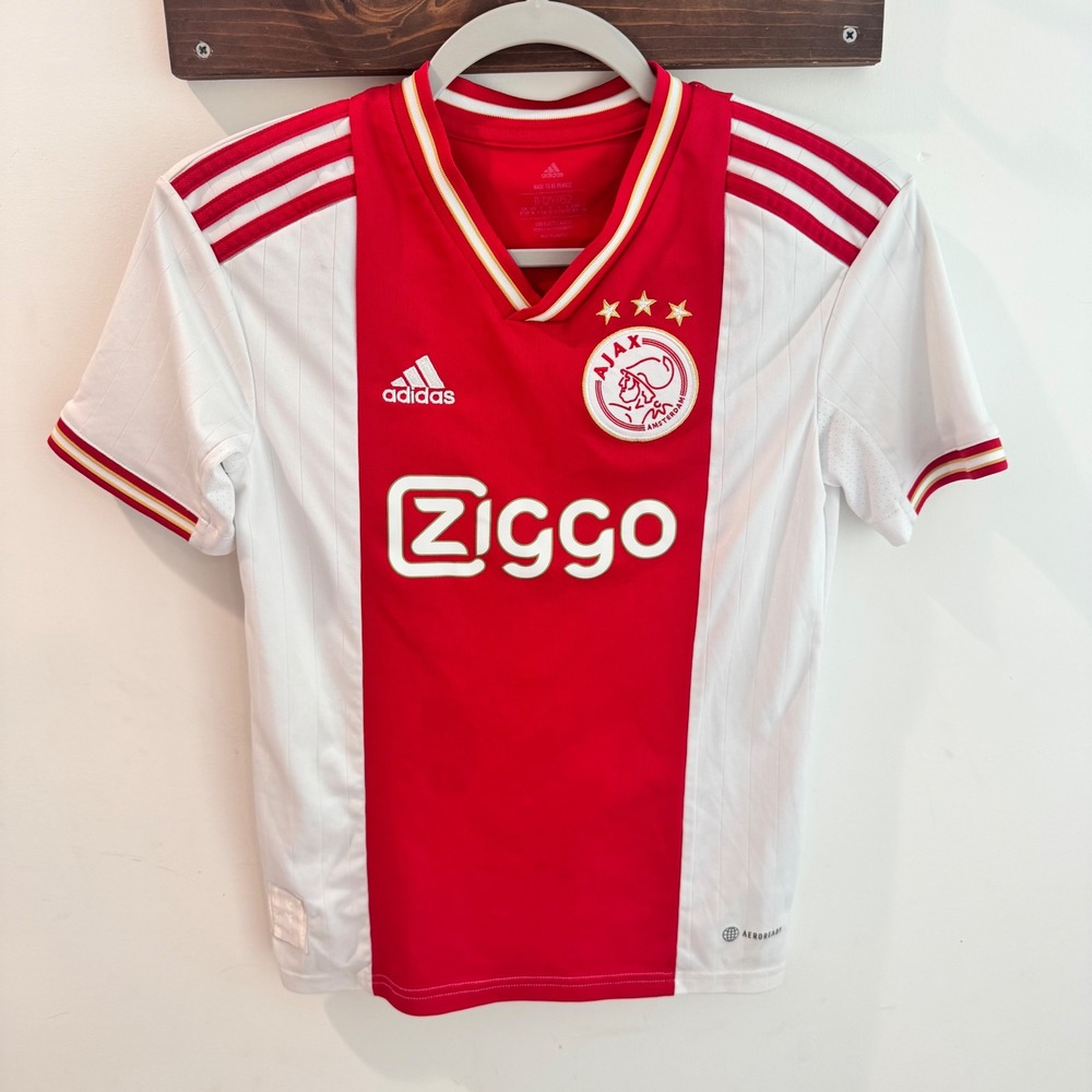 Adidas Ajax Amsterdam Cruijff 14 Youth Soccer Jersey Red White Gold Kids 11/12Y